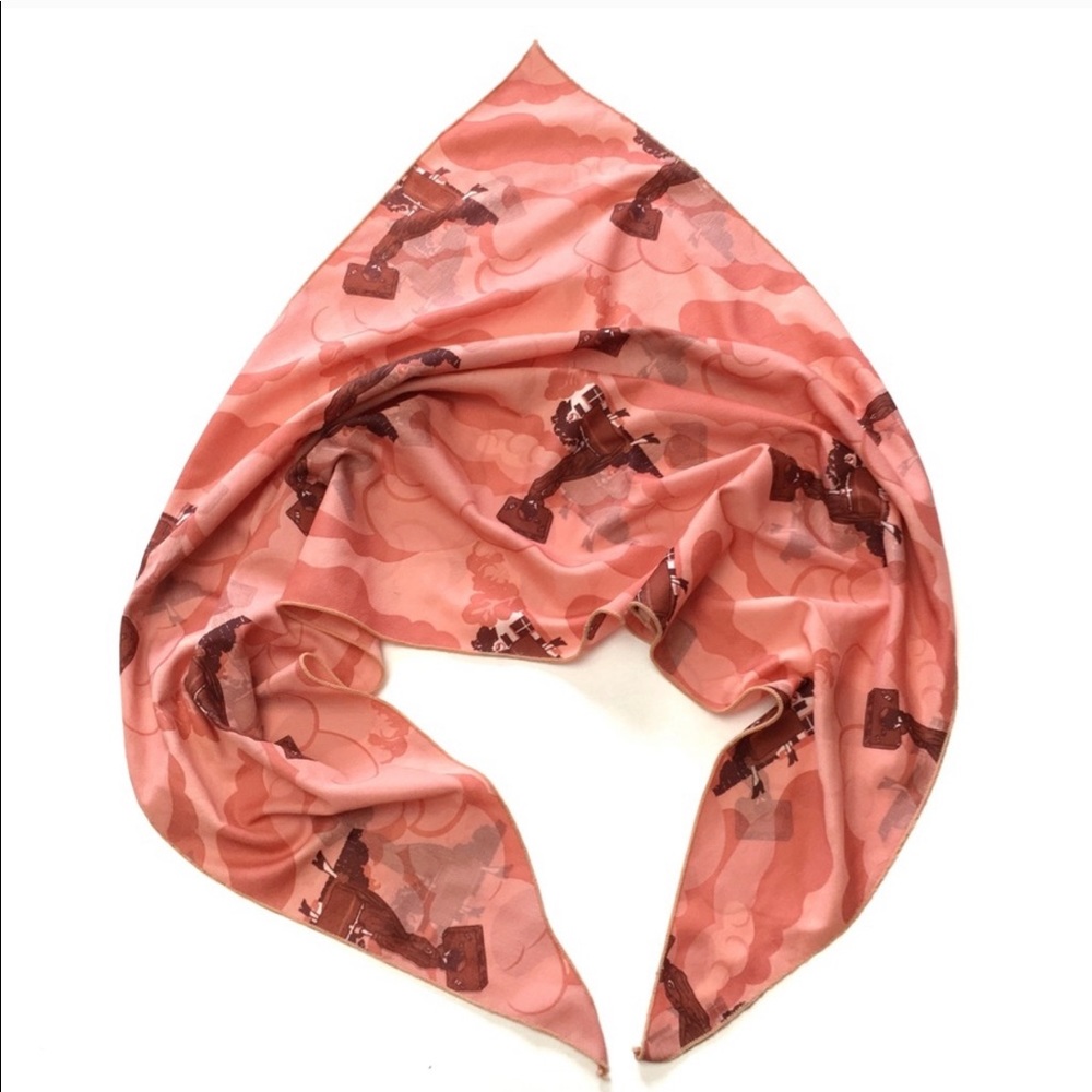 Vintage Novelty Print Traveling Woman Scarf